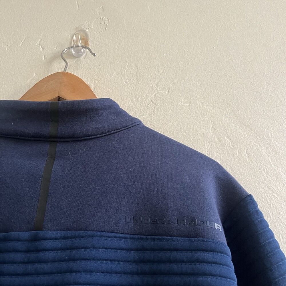 Under Armour Men’s Loose Mock Neck Sweater Size Large 3/4 Zip Ribbed Navy Logo - Picture 10 of 10
